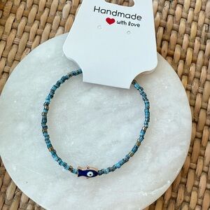 Dainty Blue Beaded Bracelet with Fish Charm